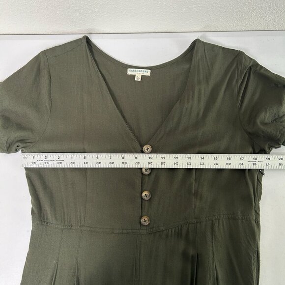 Earthbound Trading Jumpsuit Womens Size L Green Short Sleeve V Neck Pockets Boho - Picture 10 of 16